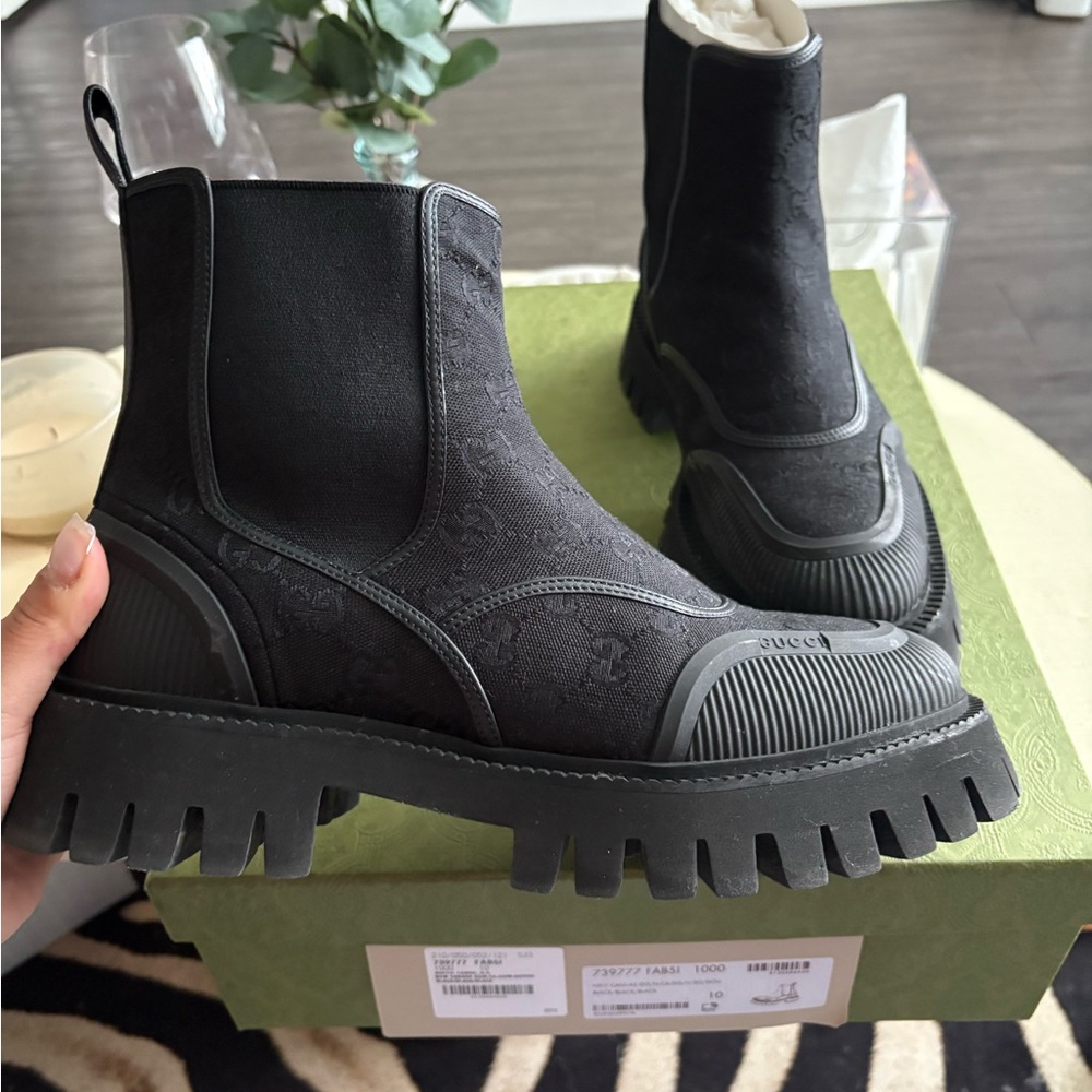 Gucci Black Monogram Ankle Boots